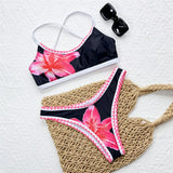 Sexy Flowers Printed Brazilian Bikini Female Swimsuit Women Swimwear Two-Pieces Bikini Set Padded Bather Bathing Suit Swim V6705