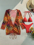 DEKA Three pieces Bikini Set Bather Bathing Suit Swim Long Sleeve Flower Printed Bikini Female Swimsuit Women Beachwear Swimwear