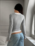 Women's Y2K Fake Two Piece Long Sleeve Cami Top, Fashion Slim Fit Sexy Streetwear T-Shirt