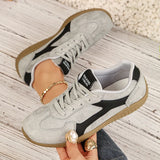 Fashion Gray Suede Flats Sneakers Women Non Slip Lace Up Platform Sneakers Woman Comfortable Thick Sole Sports Running Shoes