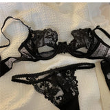 MOYISU Parisian Sheer Bralette Set - Ultra-Thin Wire-Free Bra No Padding Anti-Sag Lace Cutout Lingerie Sexy Vacation-Ready Tushy