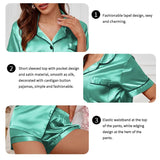 Women's Sleepwear Silk Satin Pajamas Set Button-Down Pyjama Shorts Suit Pijama Femme Loungewear Pj Sets Solid Color Home Clothes