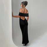 Temperament Slim Strapless Long Dress Women Solid Color Sexy Off-shoulder Backless Package Hip Sleeveless Club Party Dresses