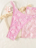 2026 New Sexy 3 Pieces Suit Swimwear for Women Floral Print Swimsuit Sequins Decor Micro Bikini Mesh Skirt Cover-up Beachwear