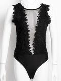 Sexy Lace Floral Bodysuits Women Summer Sleeveless V Neck Bodycon Bodysuit Jumpsuit Party Club Vintage Body Top Femme