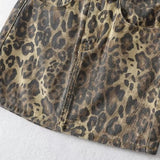Womens Leopard Print Denim Mini Skirt High Waist Bodycon Pencil Skirts Sexy Slim Fit Hip Wrapped Night Club Skirts Streetwear