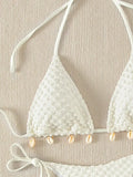 Sexy Bikini Set Shell Designer Swimsuit 2025 White Black Push Up Micro Bikinis Summer Bathing Suit Tie Side Triangle Swimwear