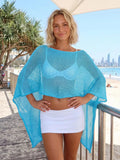 Women Knit Sheer Shawl Poncho Loose Fit Asymmetrical Hem Cape Sweater Summer Boho Casual Beach Cover-ups Knitwear