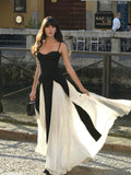 Foridol Black Beige Patchwork Summer Women's Dress Spaghetti Strap A-line Pleated Party Vestidos Sleveless Beach Casual Dress