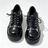 New Arrival Gothic Black Rivets Platform Creepers Shoes White Chain Decor Goth Creepers Chunky Lace Up Lolita Casual Shoes