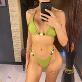 Sexy Shiny Halter High Leg Cut Bikini Women Swimwear Female Swimsuit Two-Pieces Bikini Set Padded Bather Bathing Suit Swim V6601