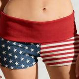 Women’s Streetwear Shorts Patriotic Shorts Casual Fold-Over Waist Stars and Stripes Print Slim Fit Shorts