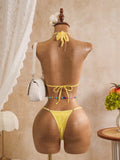 Sexy Black Mesh Shorts 3 Piece Bikinis Sets  2026 Women Pearls Push Up Tassel Bra Swimsuit Beach Holiday Bathing Suit Swimwear