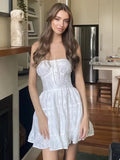 Foridol Button Bowknot Off Shoulder White Lace Mini Dress Summer Beach Embriodery Short Party Holiday Vestidos Smocked 2025