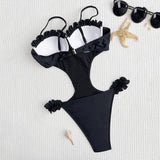 Sexy Ruffled Edge Push Up Swimwear Woman One Piece Swimsuits Cut Out Monokini Bathing Suit Swimming Suit Underwire Bathers Swim