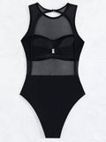 Sexy See Through Black Mesh Sheer Women Swimwear One Piece Swimsuit Female Monokini Backless Bathing Suit Swim Beach Wear Lady