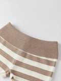 Summer Women's Trendy Shorts Foldover Waistband Striped Knit Shorts Beach Casual Streetwear