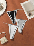 3-piece set of women's multi-color contrasting sexy thong with seamless hollow out easy to wash and dry underwear C383