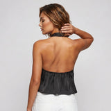 2026 Summer Women Satin Sleeveless Tops Solid Color Open Back Slim Fit Vest Party Daily Halter Cut Out Blouse Fashion