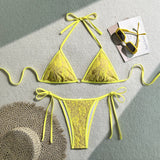 Embroidery Mesh Lace Halter Bikini Female Swimsuit Women Swimwear Two-pieces Bikini Set High Cut Bathing Suit Swim Beach Wear