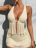 With Mesh Skirt Tankini Halter Bikini Women Swimwear Female Swimsuit Three-pieces Bikini Set Bather Bathing Suit Swim Beachwear