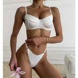 2 Pcs Sexy Bra Set Women Underwear Underwire Push Up Satin Patchwork Bras and Thongs Suits Attractive Bilizna Intimate Set