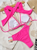 2026 Sexy Bikini Rose Red Patchwork Halter Swimwear Swimsuit Women Bikinis Set Bathing Suit Beach Bikini Costumi Da Bagno Donna