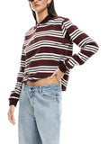 Women's Fall Striped Print T-Shirt Contrast Color Long Sleeve Lapel Neck Button-up Casual Pullover Tops
