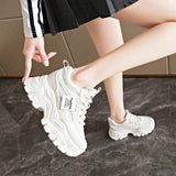 Fashion Lace Up Chunky Sneakers for Women Comfort Breathable Platform Sports Shoes Woman Pu Leather Thick Bottom Running Shoes