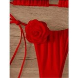 S - XL Sexy 3D Flowers Halter Strappy Bikini Women Swimwear Female Swimsuit Two-Pieces Bikini Set Bather Bathing Suit Swim V5297