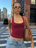 Women's Fashion Solid Tank Tops 2026 Streetwear Sleeveless T-shirt Female Square Collar Skinny Corset Y2K Girls Gray Crop Top