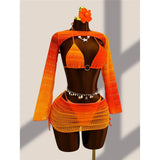 4PCS With Cover Up Skirt Gradient Bikini Women Swimwear Female Swimsuit Four-pieces Bikini set Bather Bathing Suit Swim V8303