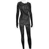 FDYOUI Sexy See-through Bodysuit Women's Long Sleeve Night Club Overalls Black Streetwear Lady Chic One Piece Party Jumpsuits
