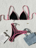 Sexy Leopard Print Bikini 2 Piece Set Women Laced Up Split Swimsuit Low Waist Beachwear 2025 New Summer Swimwear Bikinis Set