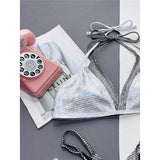 Shiny Sequin Splicing Halter High Cut Bikini Women Swimwear Female Swimsuit Two-Pieces Bikini Set Bather Bathing Suit Swim V4609