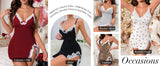 Women's Lace Trim Mini Nightgown Purple Spaghetti Strap Bodycon Sleep Dress with Bow Side Slit Summer Sleepwear