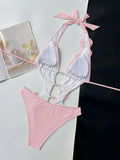 Sexy Pearls 3D Flower Swimwear Women 2026 Red Hollow Out Bandage Backless Thong Bikini Bathing Suit One Piece Swimsuit Monokini