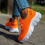 Orange Breathable Knitted Sneakers Women Comfort Slip On Mesh Sport Shoes Woman Plus Size 43 Thick Bottom Vulcanized Shoes Mujer