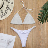 Luxury Shiny Bling Rhinestone Bikini Female Swimsuit Women Swimwear Two-pieces Bikini set Halter Bather Bathing Suit Swim V2049