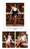 White Lace Teddy Open Crotch Bodysuit Push Up Sexy Swimsuit Material Women Long Sleeve Transparent Sheer Lingerie