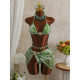 3PCS New With Skirt Tie Dye Halter Bikini Women Swimwear Female Swimsuit Bather Bathing Suit Swim Three-pieces Bikini set K8069