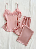 Two Piece Women's Pajamas Set with V Neck Lace Design Top Long Pants Fashionable And Comfortable For Spring And Summer Seasons
