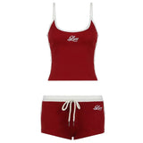 Sports and leisure two-piece camisole sports vest lace-up shorts set