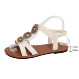 Summer Gold Crystals Flat Sandals for Women Plus Size 43 Slip On Gladiator Sandals Woman Weave Strap Soft Sole Bohemia Sandles