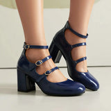 Brand New Big Size 43 Sweet Red Mary Jane Pumps Lovely 7cm High Heels Buckle Straps Party Shoes Black Office Lady Shoes Women