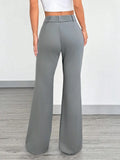 Women's Casual Solid Color Front Button Fitted Flare Long Pants Office Lady Elegant Suit Trousers Spring/Fall