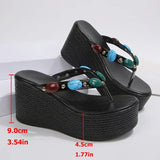 Luxury Gem Chunky Platform Flip Flops Women 2026 Summer Clip Toe Wedge Heel Sandals Woman Plus Size 43 Thick Sole Beach Slippers
