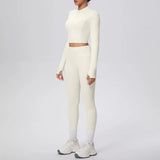 New Women Yoga Set Solid Color Double-Sided Brushed Bare Feel Short Long-Sleeve Jacket Tight Pants Running Fitness 2-Piece Set