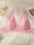 Women's Sexy Neck Hanging Plus Size Lingerie Pink Flower Lace Push Up Seamless Bra Daily Casual Bra HR2633