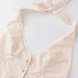 Women's Summer Solid Color Halter Neck Tops Elegant Patchwork Lace Trim Sleeveless Open Back Vest for Party Daily Wear
